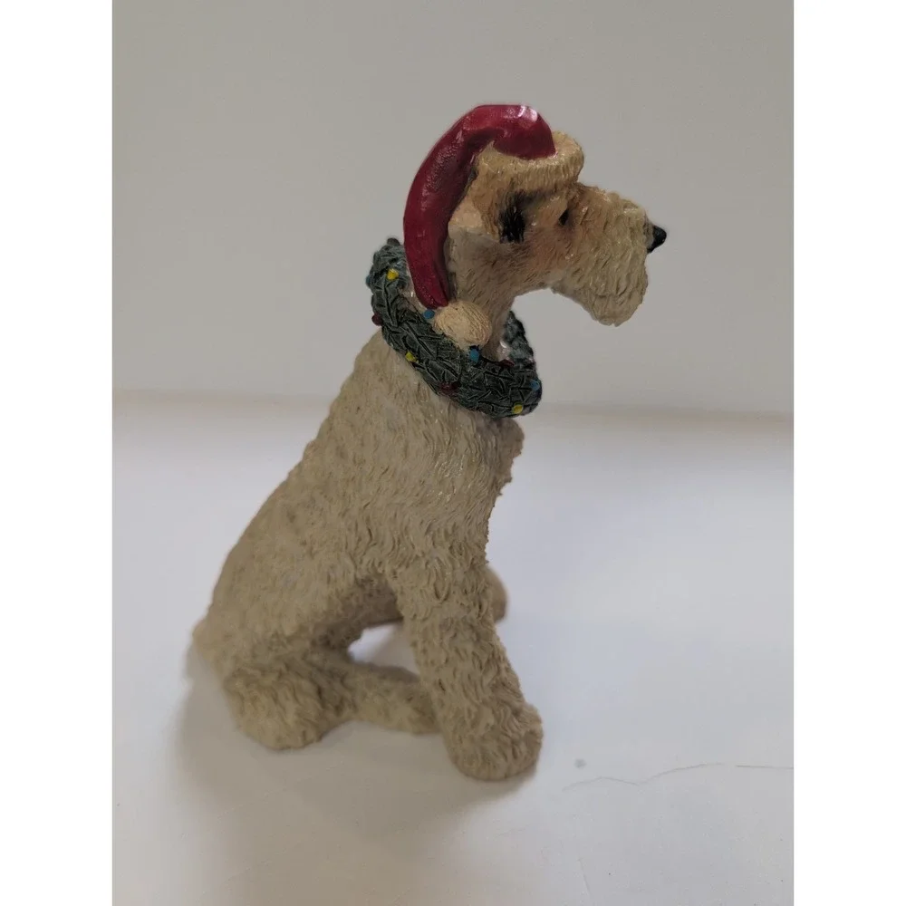 Vintage Christmas TERRIER Schnauzer Dog FIGURINE Resin Statue RARE - Santa 6
